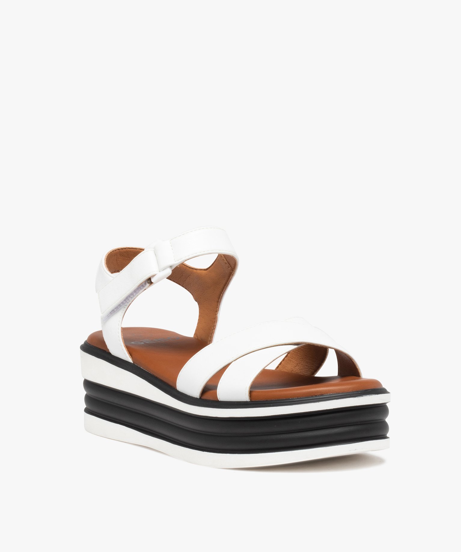 Sandales femme compensées à semelle bicolore blanc | GEMO
