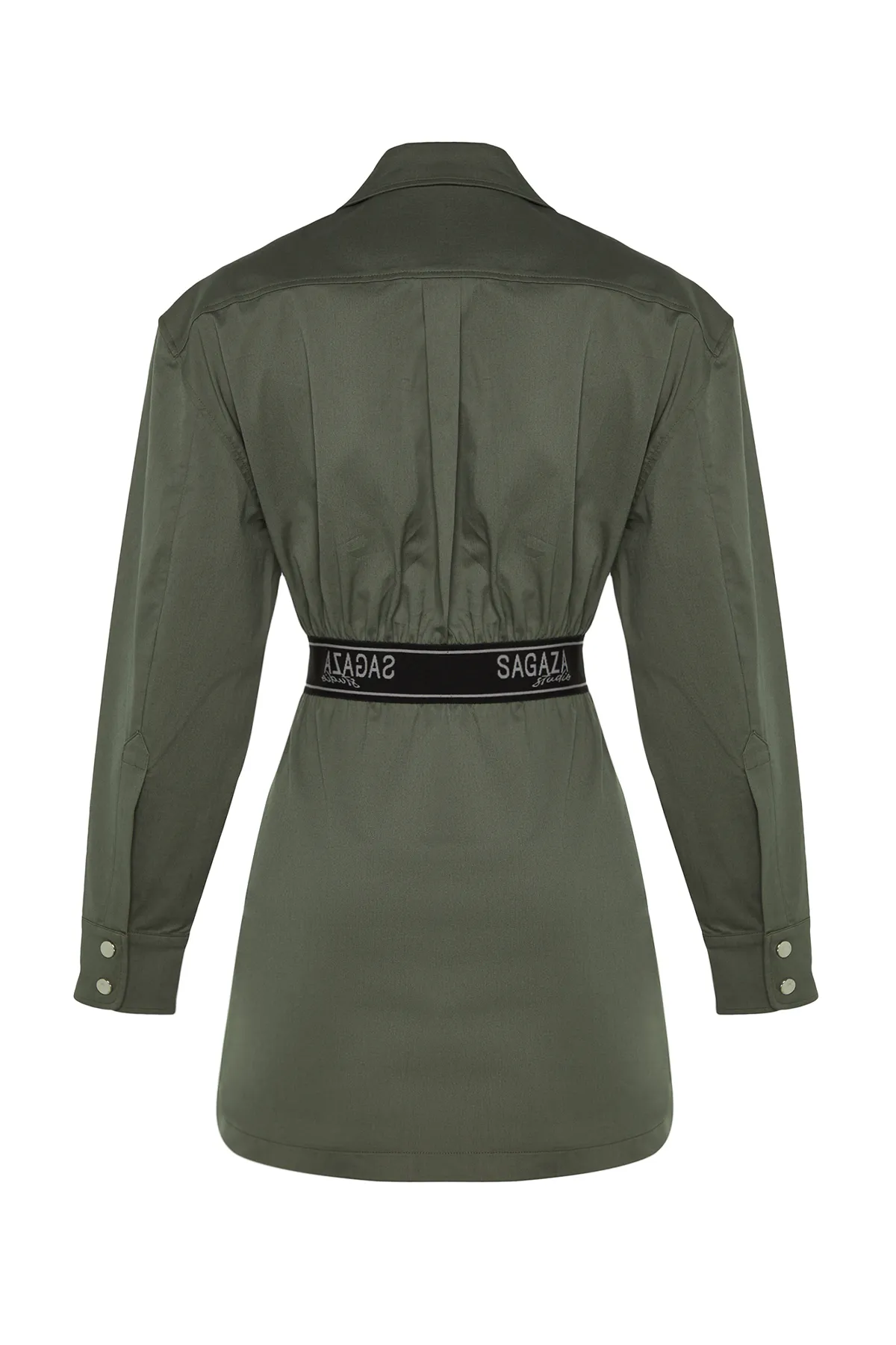 Trendyol Collection  X Sagaza Studio Khaki-Popeline-Kleid mit elastischer Taille TCLAW24EL00007