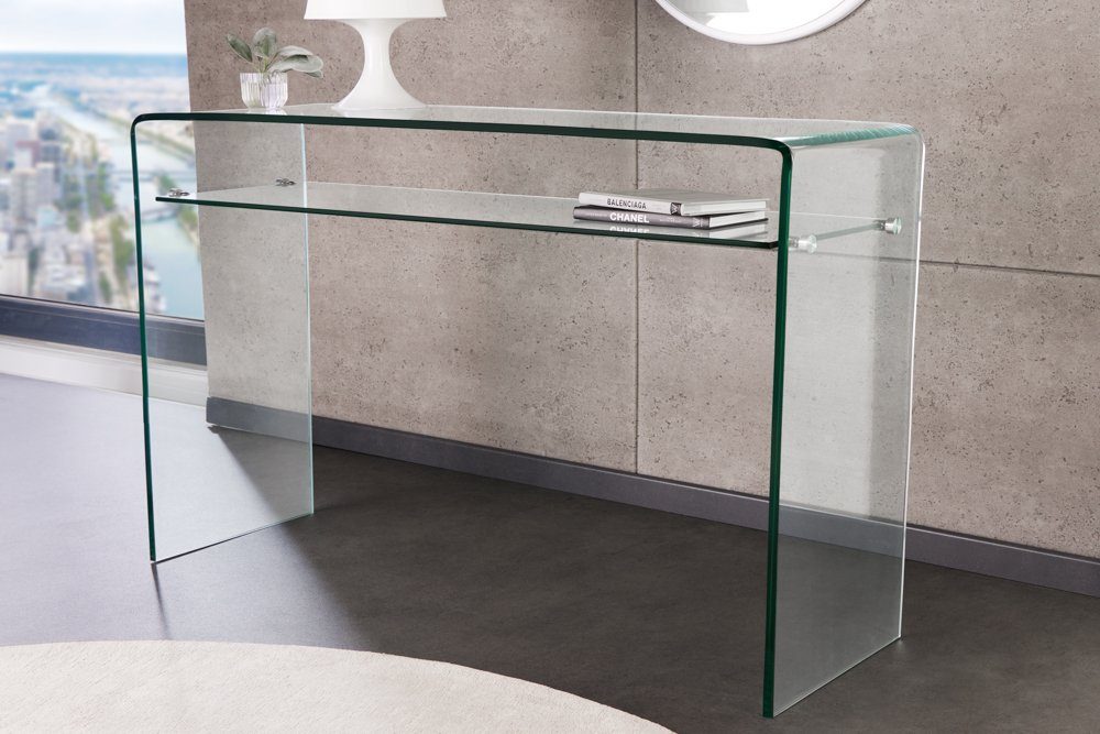 riess-ambiente Konsolentisch FANTOME 100cm transparent (Einzelartikel, 1-St), Wohnzimmer · Glas · eckig · mit Ablage · Modern Design