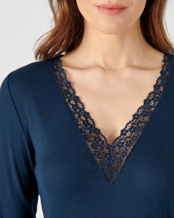 Tee-shirt manches longues Thermolactyl Sensitive, finition dentelle