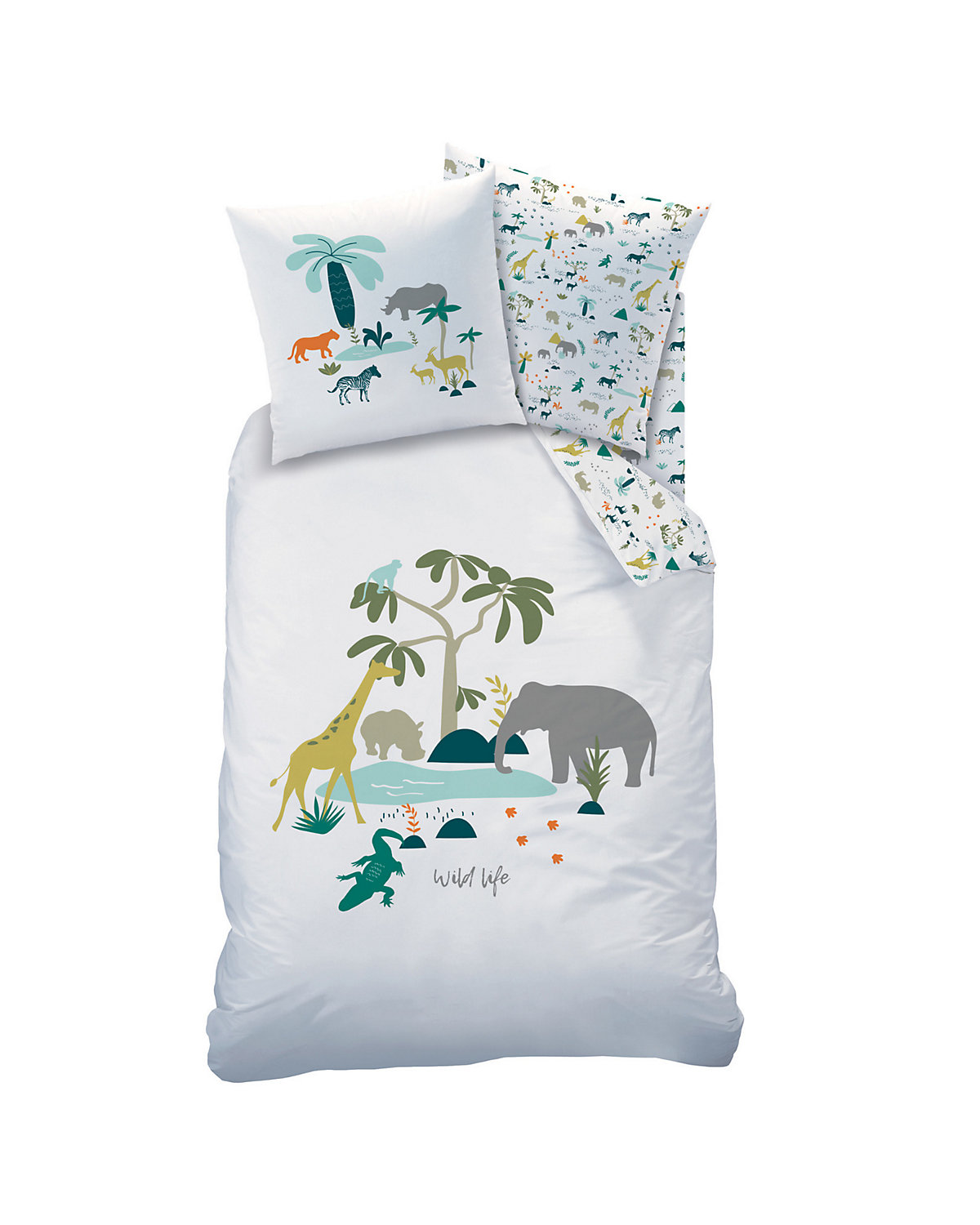 Bettwäsche Jungen und Mädchen Safari Tiere, Biber, 135 x 200 cm + 80 x 80 cm