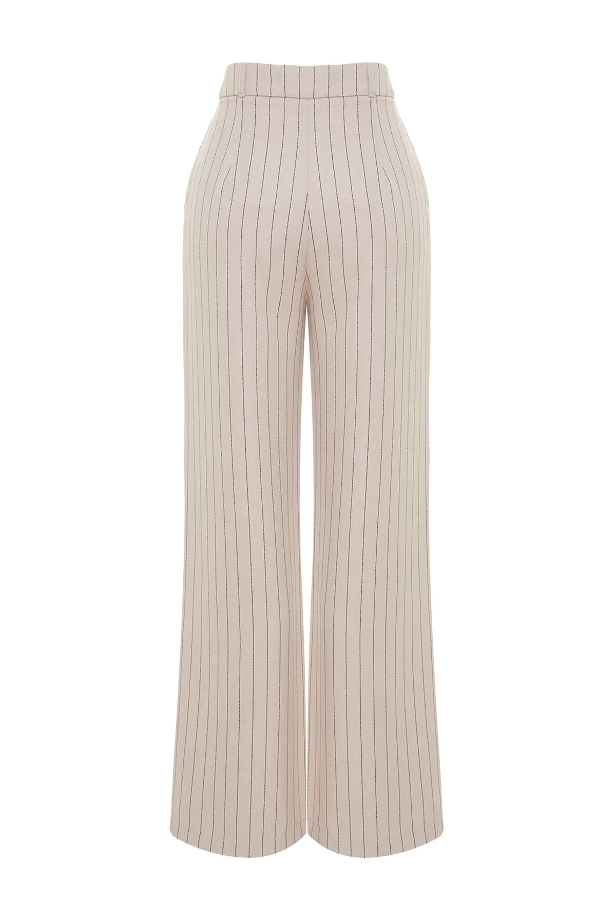 Trendyol Collection  Beigefarbene, gestreifte Webhose mit weitem Bein und hoher Taille TWOSS22PL0100