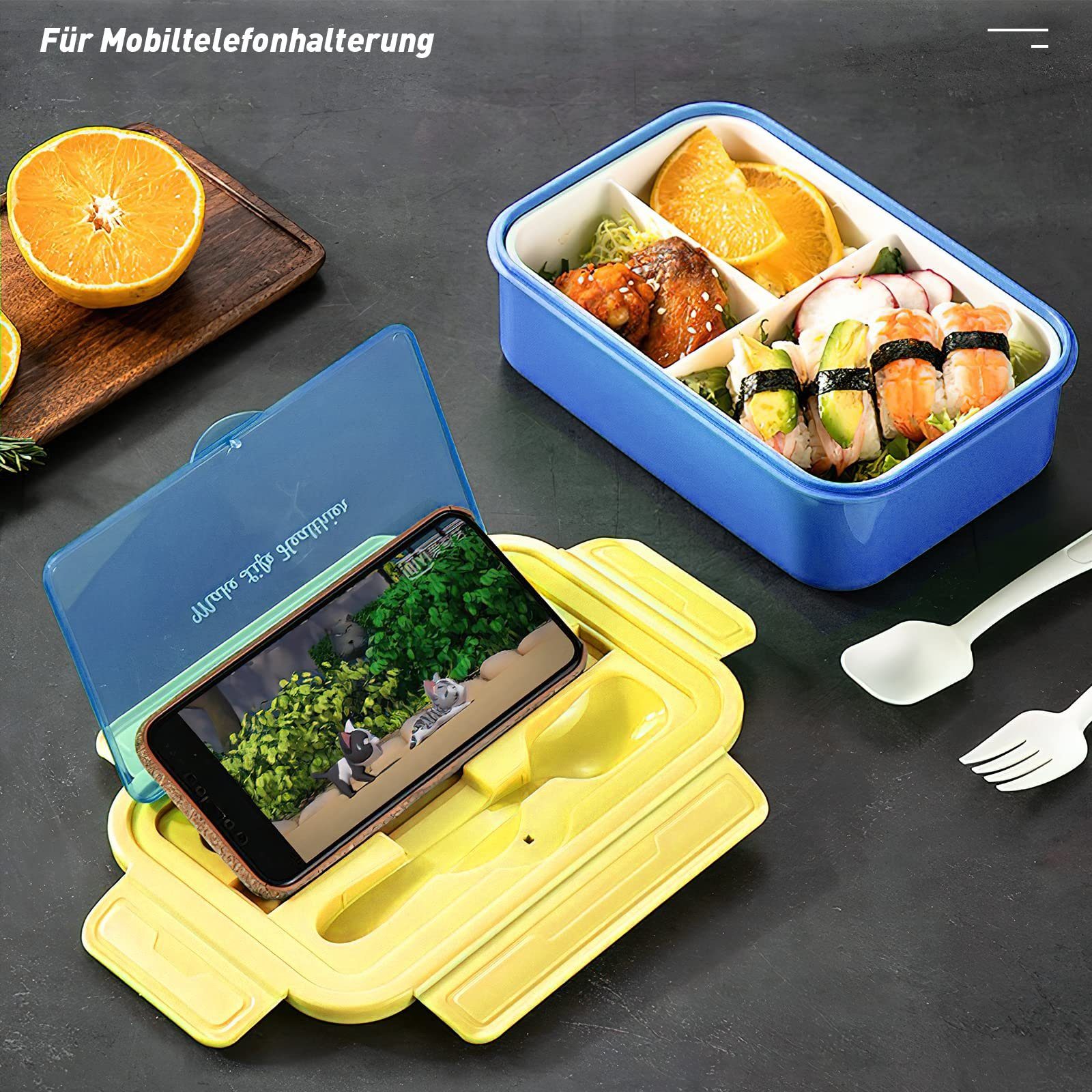 MDHAND Lunchbox 1400ml Lunchbox für Erwachsene, Brotdose Kinder, PP5, (1-tlg), mit 3 FäChern für Schule Arbeit Picknick Reisen