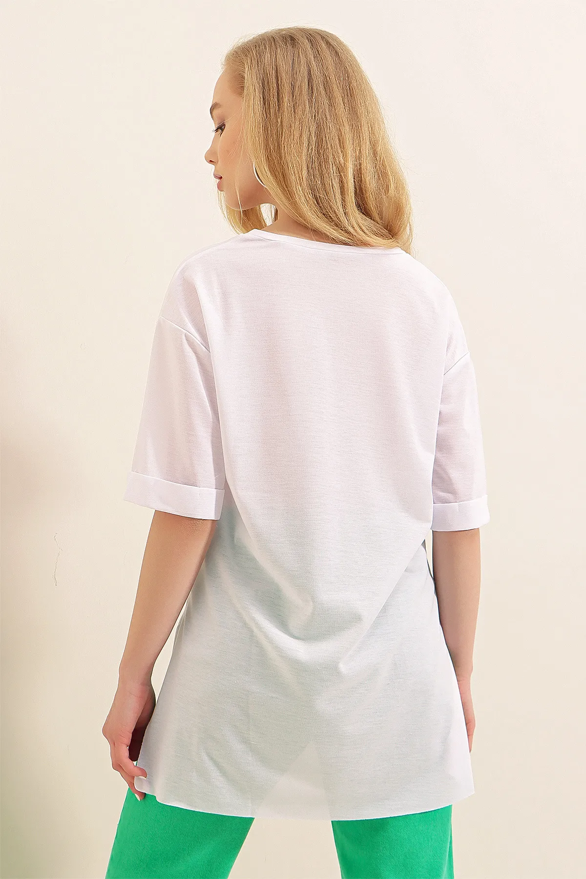 Bigdart  4123 Geschlitztes Oversize-T-Shirt – Weiß