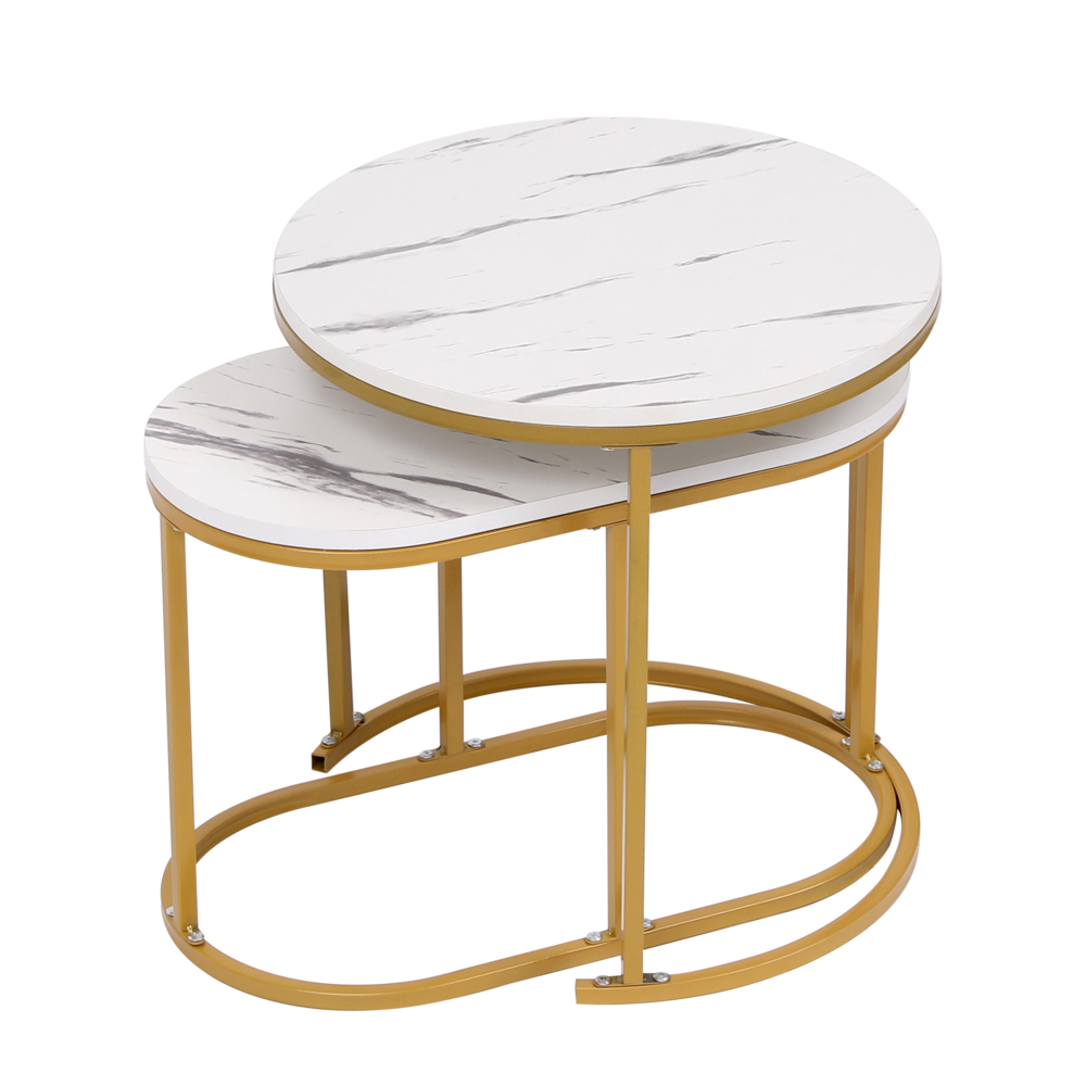 Happy Home Happy Home Satztisch Couchtisch Beistelltisch 2 tlg. HWT52-WEI Marmor Weiß Dekor Gestell Gold