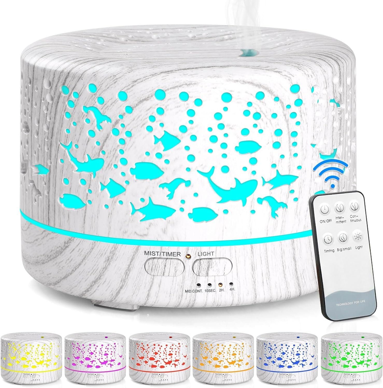 megadot Diffuser LED-Aroma-Diffuser, Ultraschall Luftbefeuchter mit Timer, 0,70 l Wassertank, Ultraschall Aromatherapie Diffusor LED mit 7 Farben für Büro,Yoga,Spa