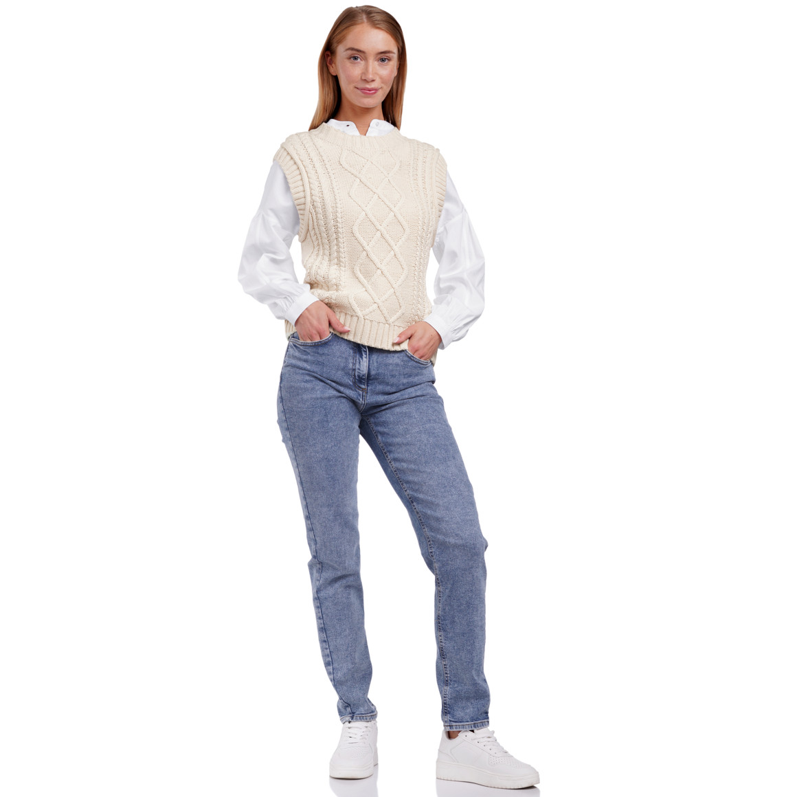 Damen Pullunder mit Zopfmuster