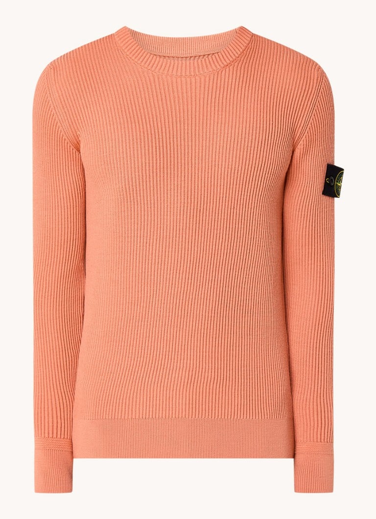 Πουλόβερ Stone Island 553C2 με ριμπ ύφανση, λογότυπο και ξυρισμένο μαλλί