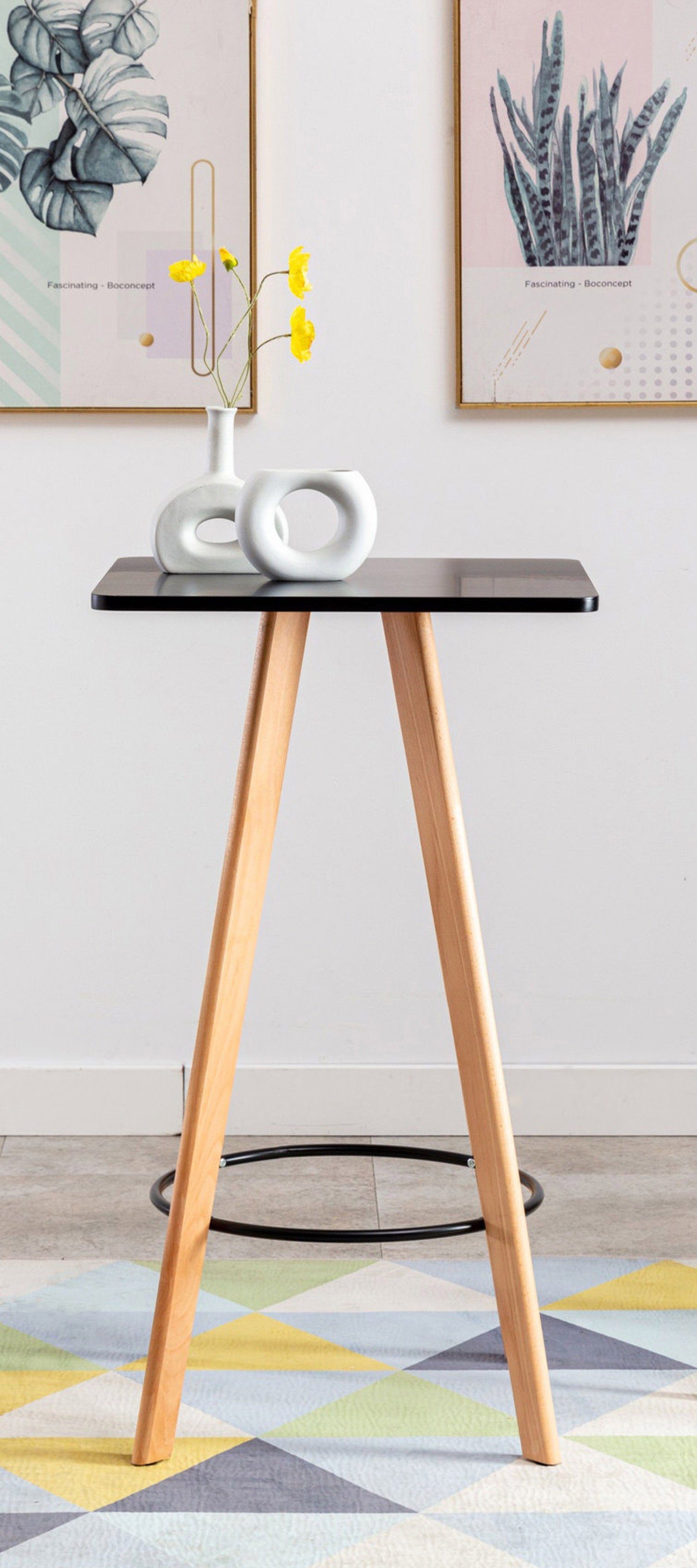 TPFLiving Stehtisch Minios - Bartisch für Küche, Esszimmer, Wohnzimmer, Balkon, Terrasse (Bistrotisch mit Buchenholz-Tischplatte - Durchmesser: 60 cm, 1-St., Design Tisch mit Buchenholz-Gestell und Fußstütze), Maße (BxLxH): 60 x 60 x 105cm - Gewicht