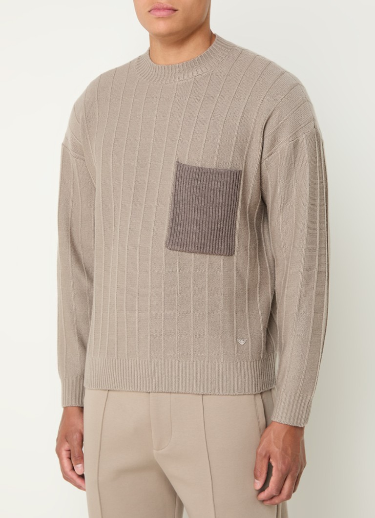 Emporio Armani Fine-knit virgin wool pullover with texture and chest pocket