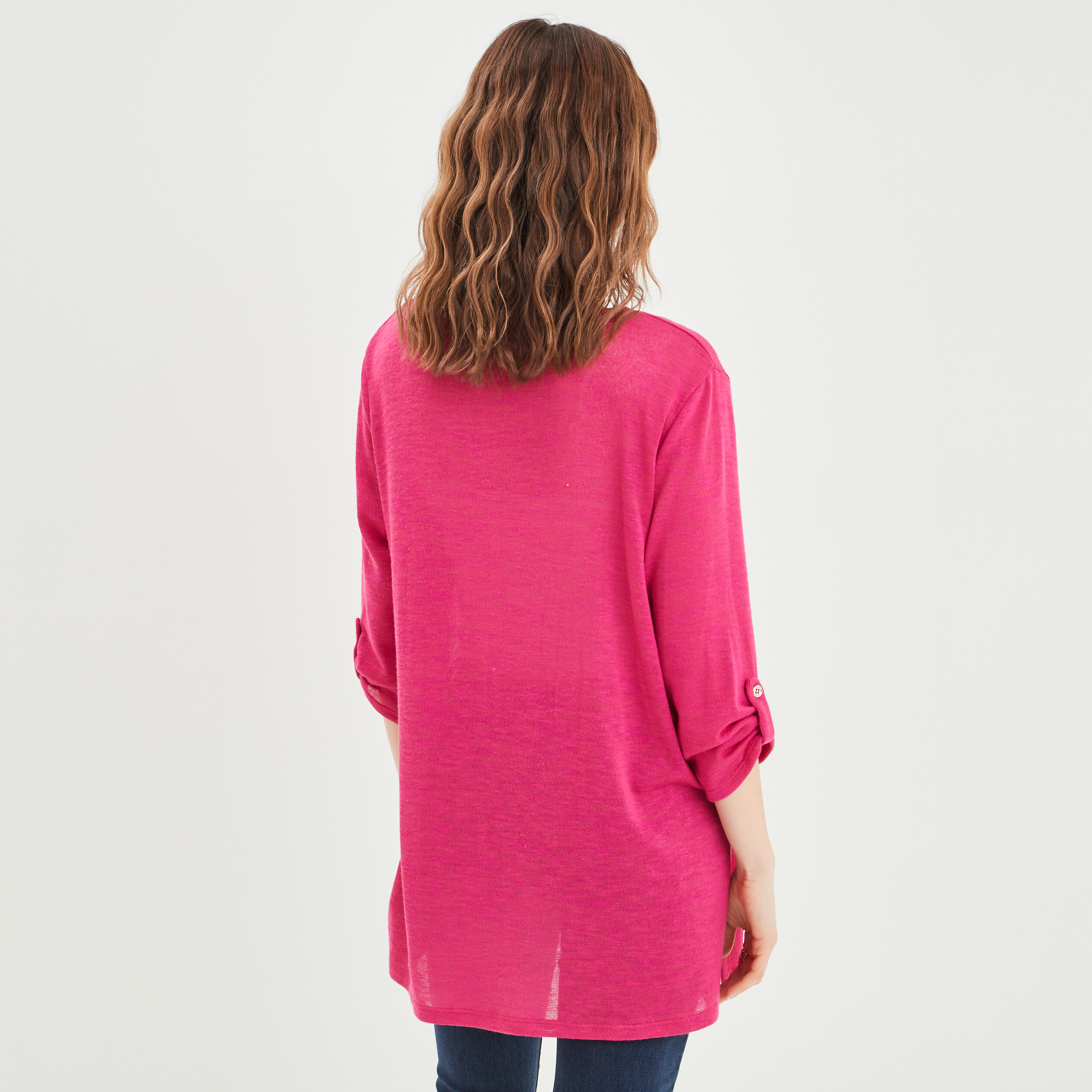 Gilet manches 3 4 rose fushia femme | La Halle