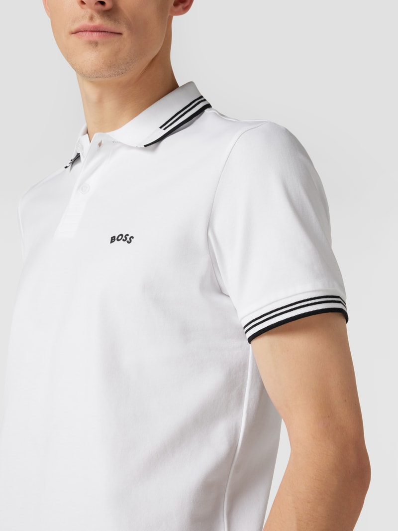 Slim Fit Poloshirt mit Kontraststreifen Modell 'Paul Curved' in weiß