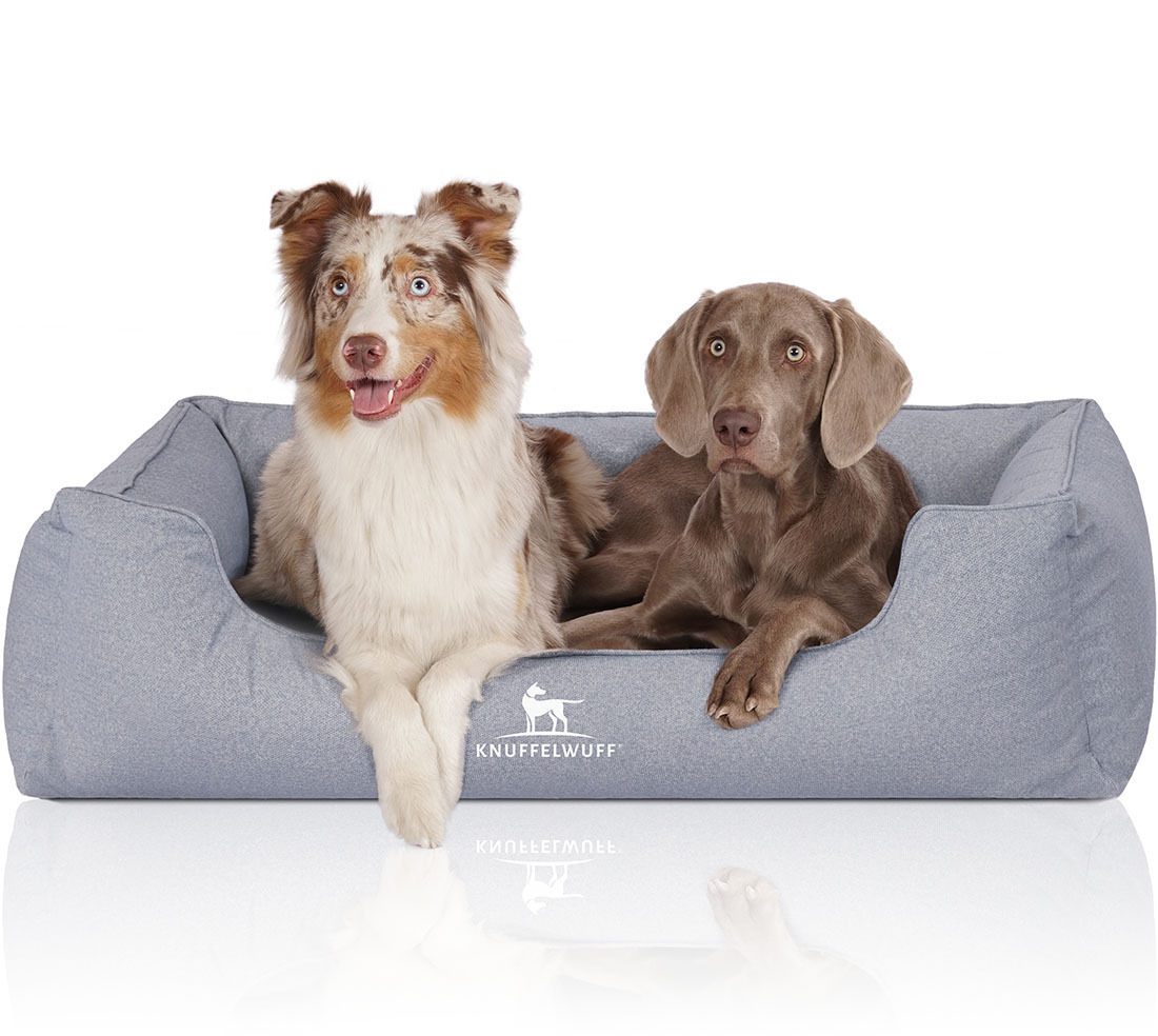 Knuffelwuff Hundebetten Knuffelwuff Orthopädisches Wasserabweisendes Hundebett Malou aus Velours mit Handwebcharakter hellblau XL