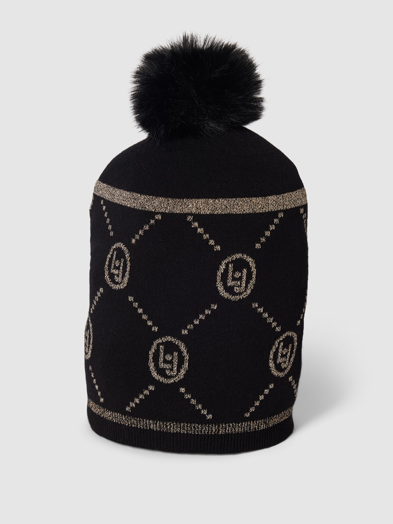 Pudelmütze mit Logo-Muster in schwarz