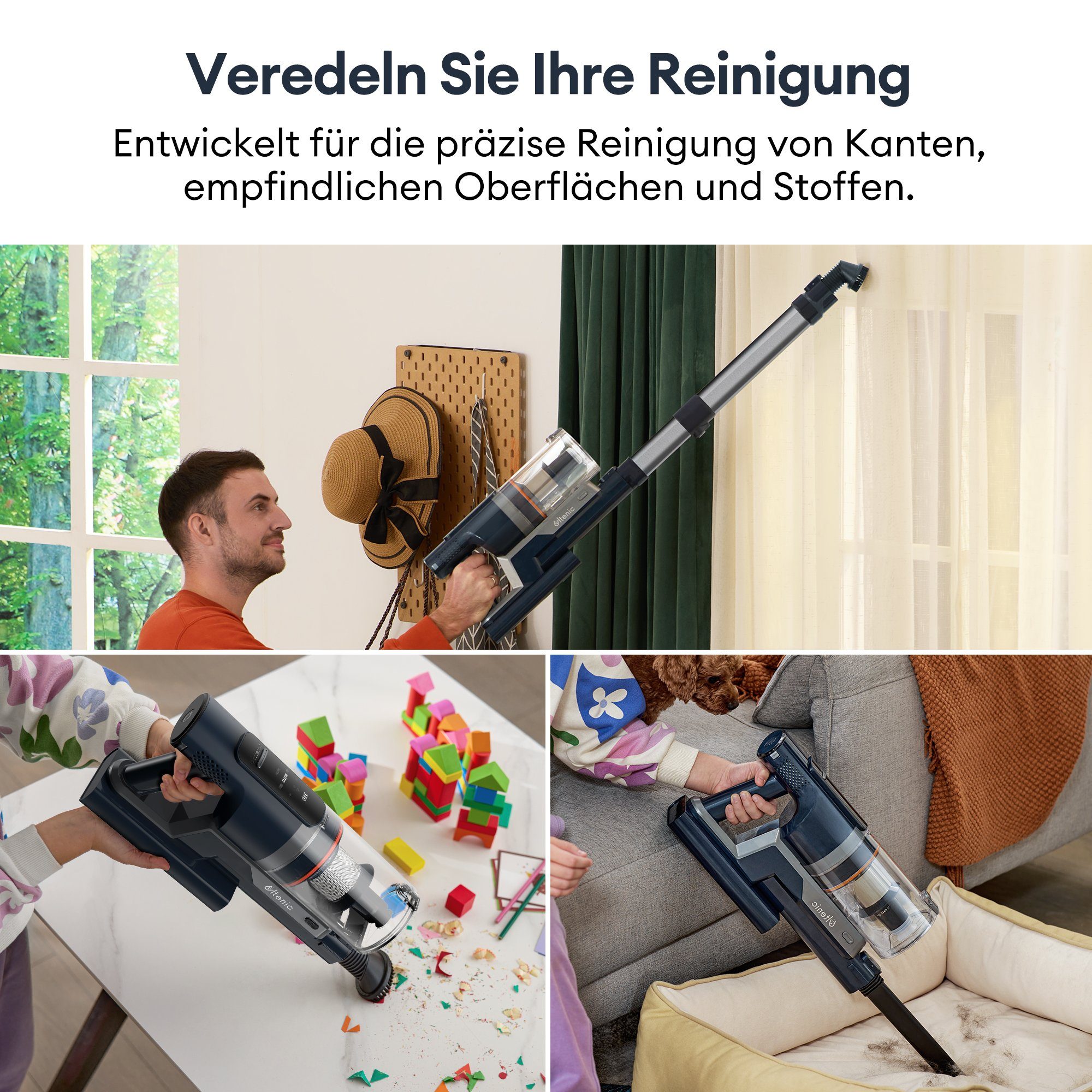 Ultenic Akku-Stielstaubsauger FS1, 450,00 W, mit Beutel, Staubsauger mit Absaugstation/3L Staubbehälter/60 Minuten Laufzait