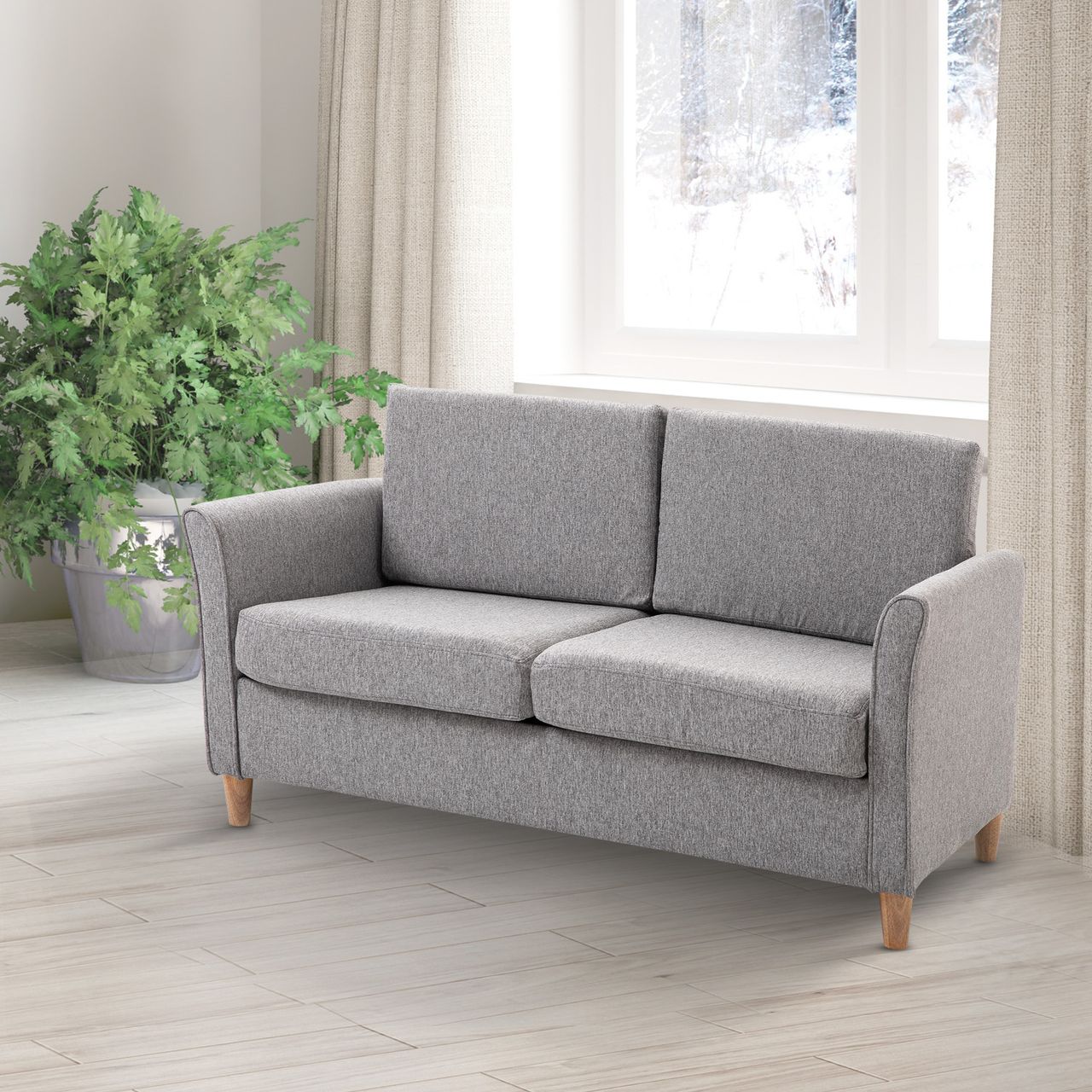 HOMCOM 2-Sitzer Sofa Stoffsofa Doppelsofa abnehmbar mit Kissen 200 kg-Belastbarkeit Leinen Schaumstoff Hellgrau 141 x 70 x 78 cm