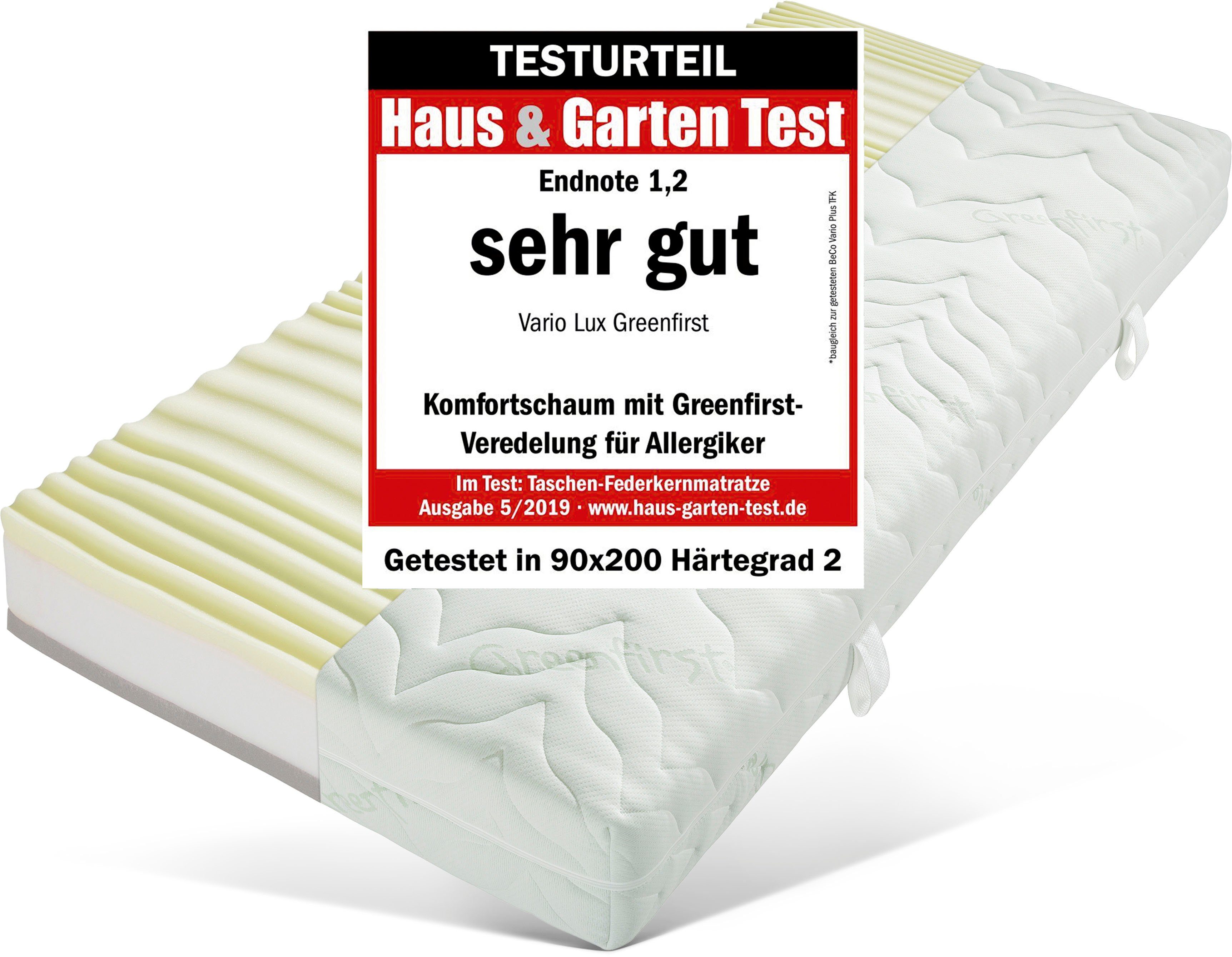 Taschenfederkernmatratze Vario Lux Greenfirst, Beco, 22 cm hoch, komfortable Matratze in 90x200 cm und weiteren Größen erhältlich