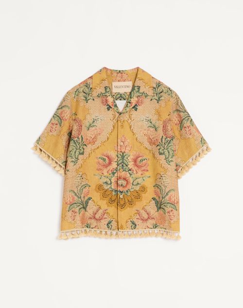 Camisa de boliche de linho com estampa Valentino Apres L'Hiver