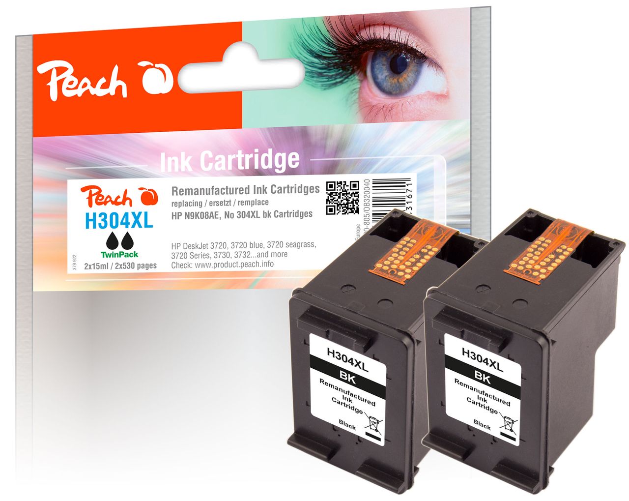 Peach 2 x Druckköpfe schwarz ersetzt HP No. 304XL BK*2