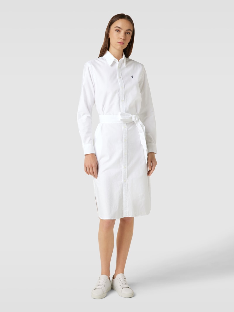 Blusenkleid mit Logo-Stitching und Knopfleiste Modell 'CORY' in weiss