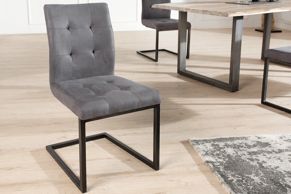 riess-ambiente Freischwinger OXFORD vintage grau / schwarz, Esszimmer · Microfaser · Metall · Industrial Design