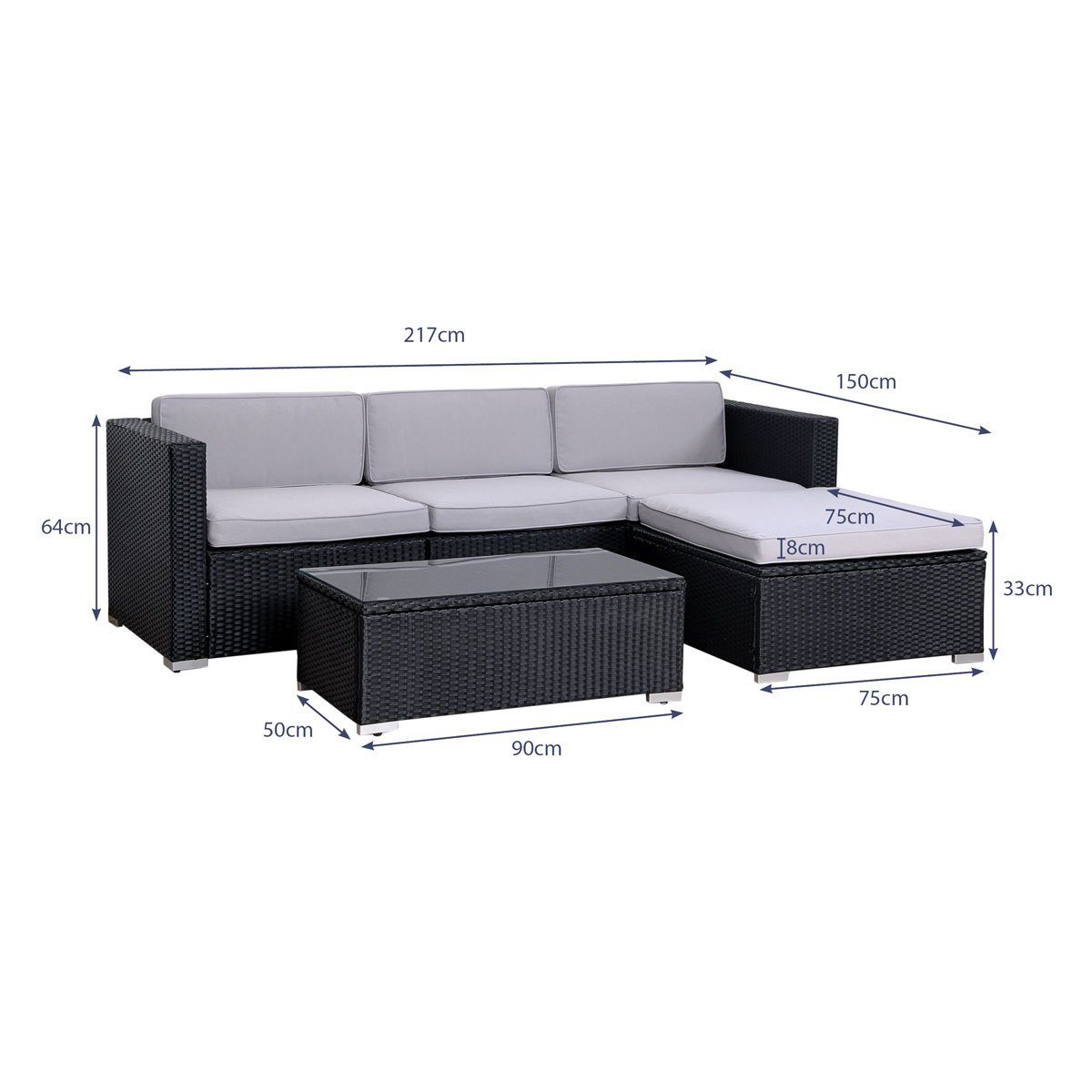 SVITA Loungeset CALIFORNIA, (Gartenlounge, 5-tlg., Poly-Rattan), Ecksofa, Bezüge abnehmbar, Wetterfest, UV-Lichtbeständig