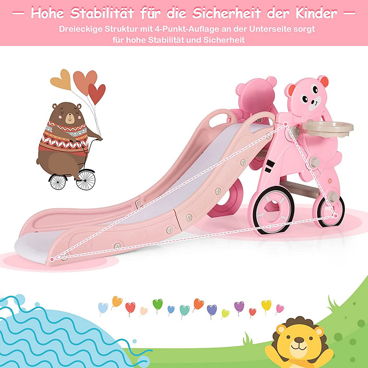 Kinderrutsche Bärenmuster mit Basketballkorb