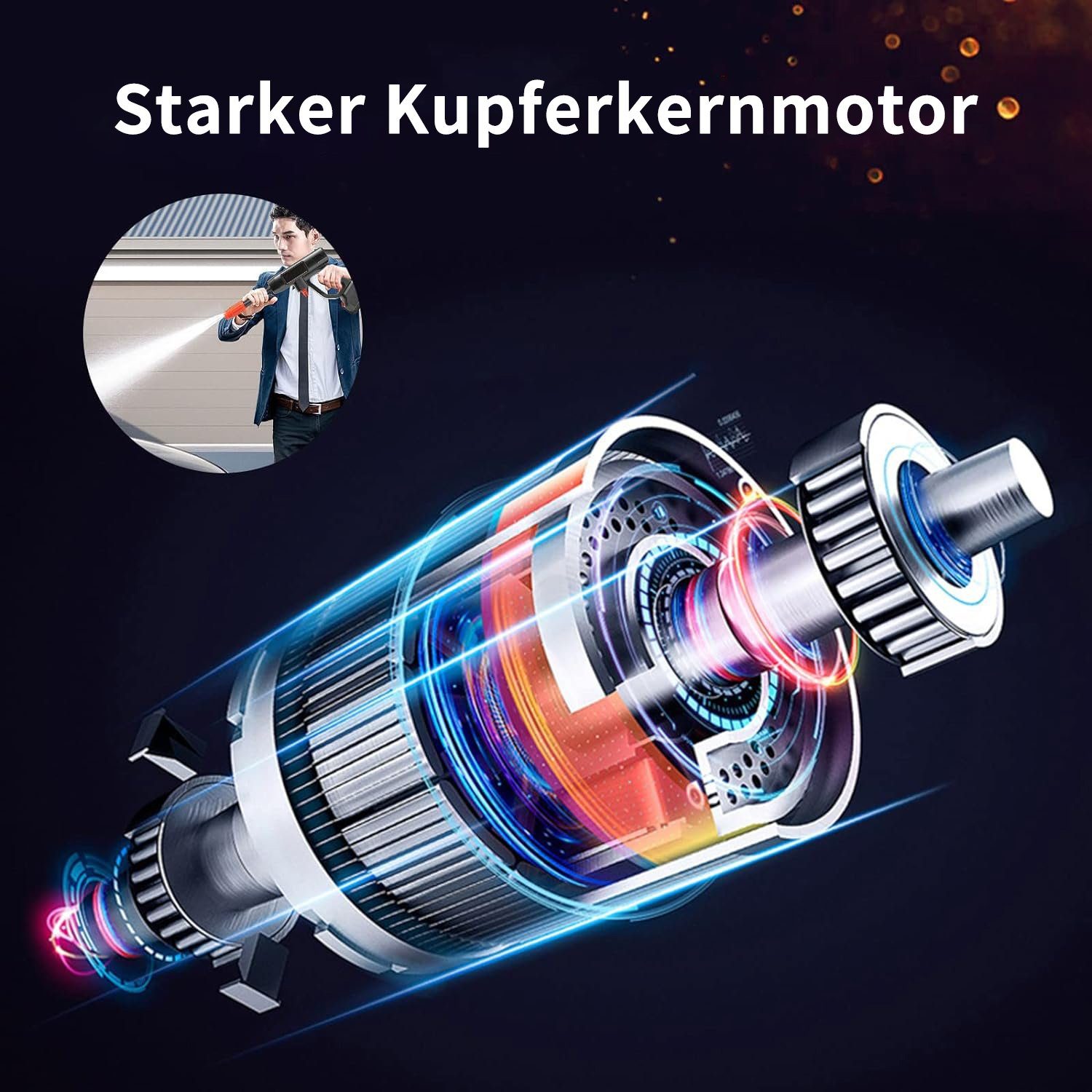 Yaviel Akku-Hochdruckreiniger Akku Hochdruckreiniger Druckreiniger Mobiler Hochdruckreiniger Klein, 5M Schlauch mit 2 AKKU 1800 mAh für Auto Waschen Bewässern