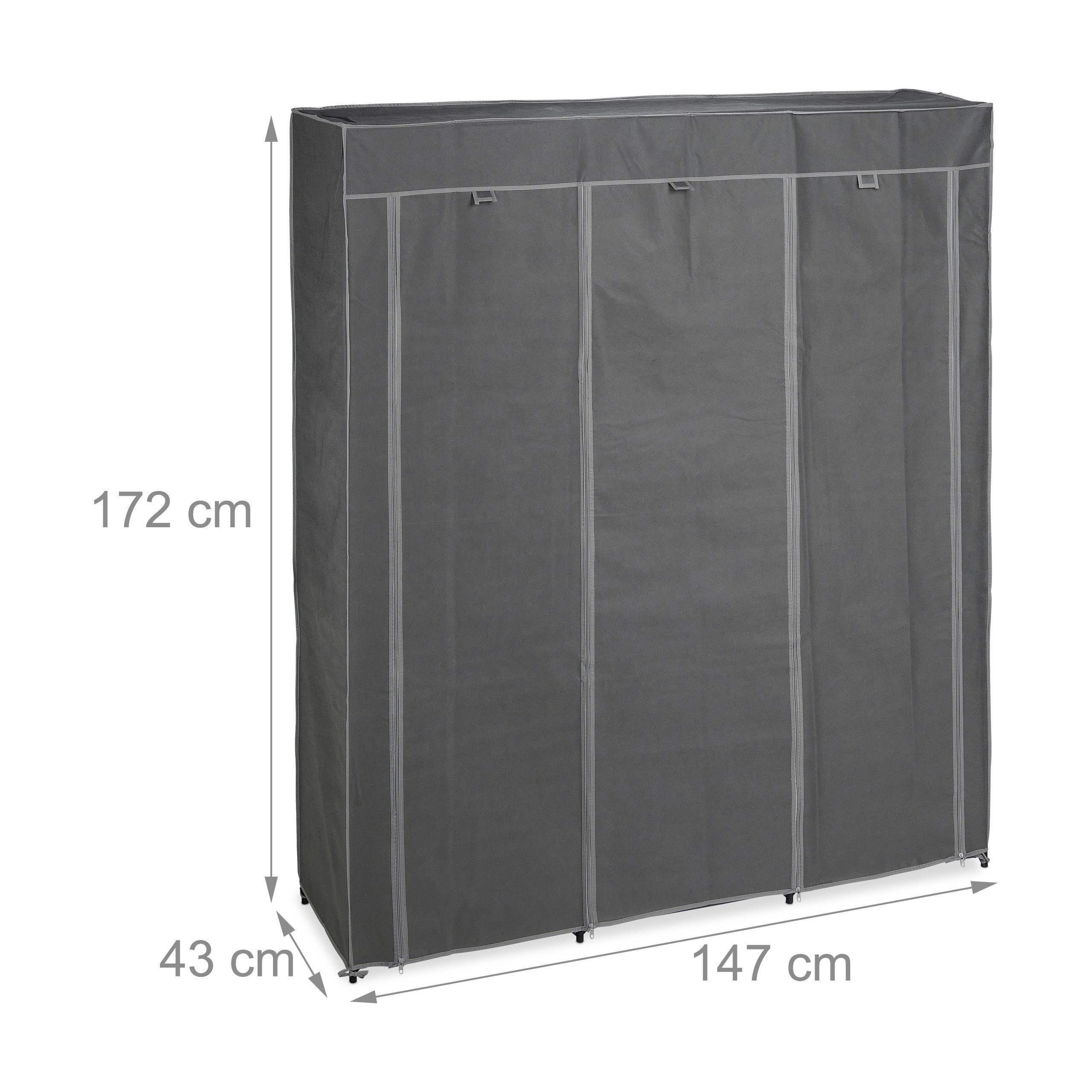relaxdays Stoffschrank XXL Stoffschrank mit 2 Kleiderstangen Anthrazit