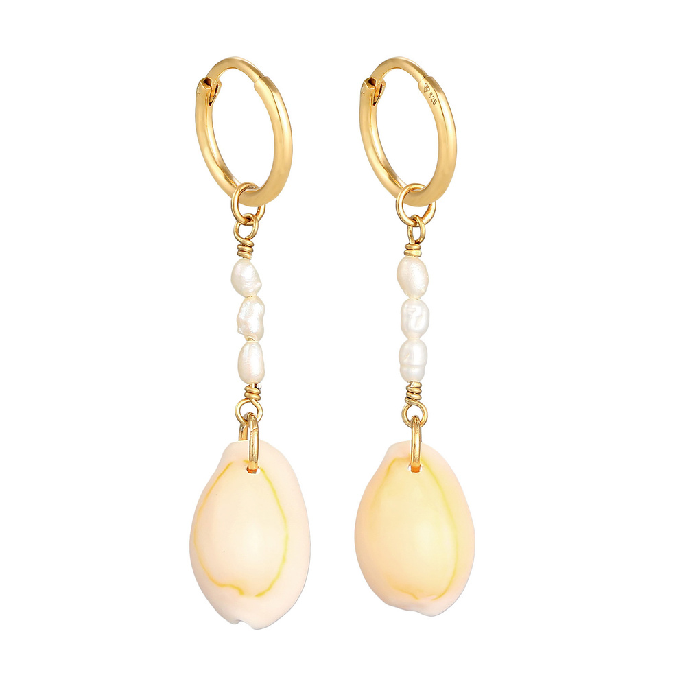 Elli PREMIUM Elli PREMIUM Boucles d'Oreilles Créoles baroques pour Femmes avec perle d'eau dou Boucles d'oreilles