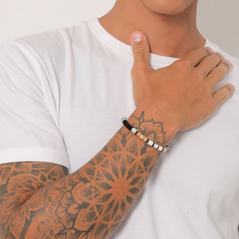 KUZZOI KUZZOI Bracelet Hommes Heishi Perles Vintage Surfer en argent sterling 925 Bracelet