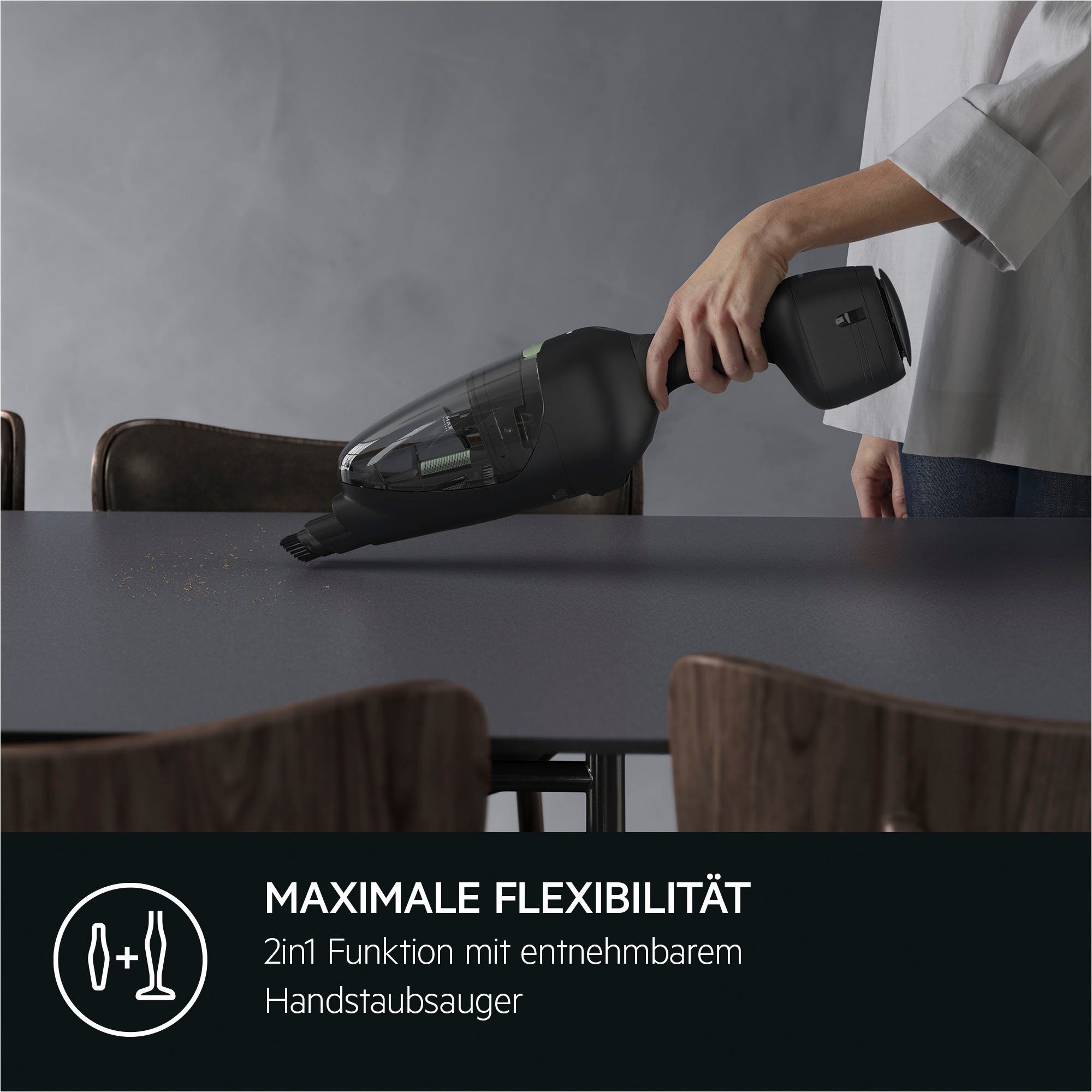 AEG Akku-Hand-und Stielstaubsauger CLEAN ÖKO 6000 (AS62B25ÖKO), beutellos, 2in1, leise 79dB(A), 47 % Recyclingmaterial, bis zu 55 Min. Laufzeit