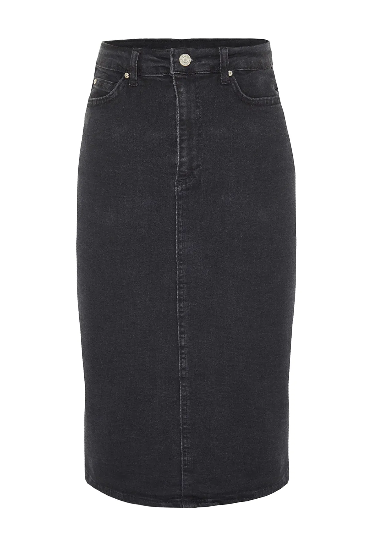 Trendyol Collection  Schwarzer Midi-Bleistift-Jeansrock mit hoher Taille TWOSS21ET0297