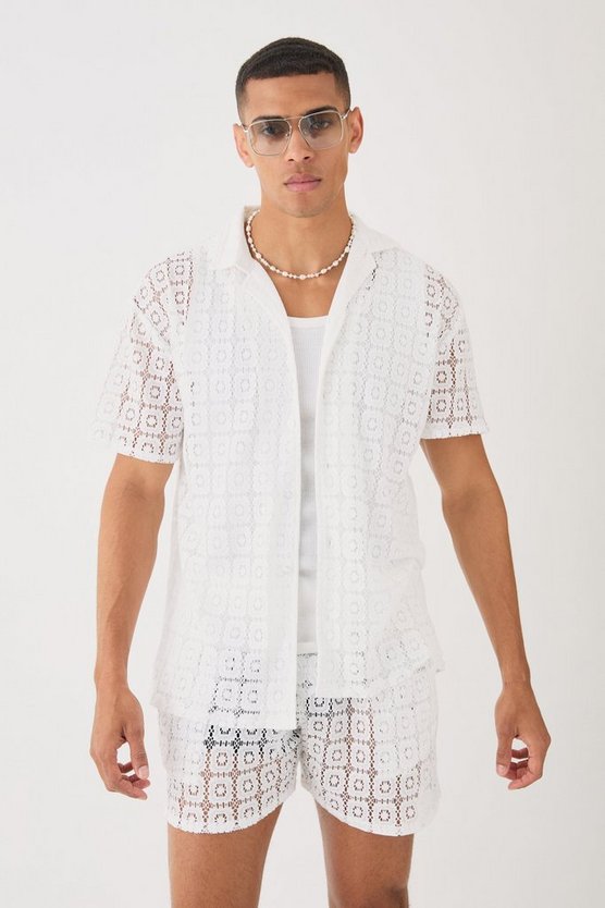 Oversize Hemd & Shorts aus Spitze
