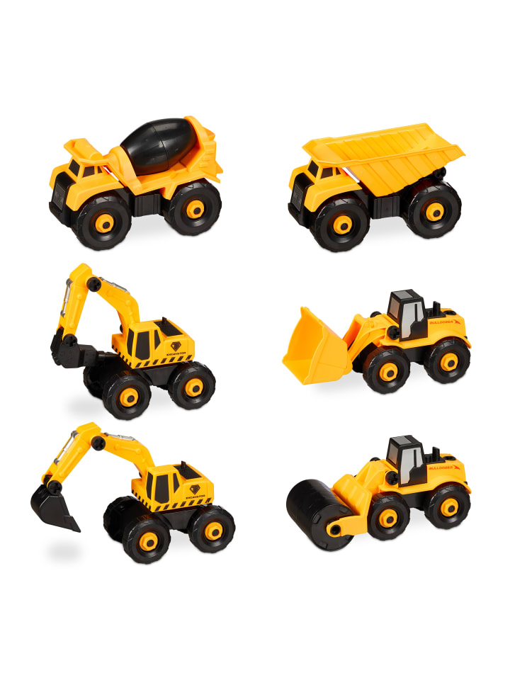 relaxdays 6tlg. Kinderbaustellenfahrzeuge Set in Gelb günstig kaufen onesize