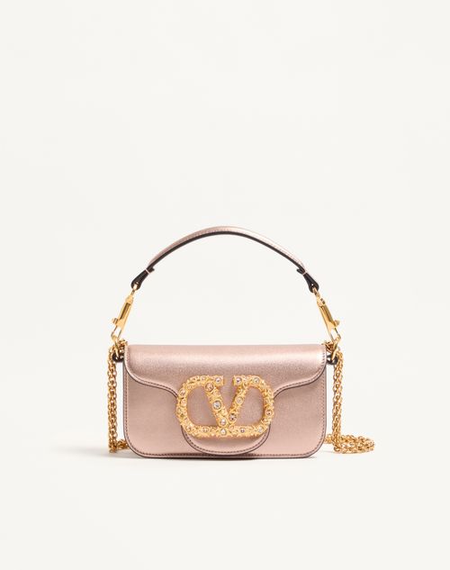 Bolsa de ombro pequena Valentino Garavani Locò em couro de bezerro laminado com logotipo de joia.