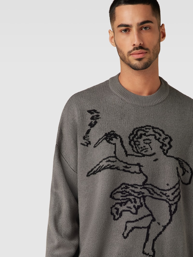 Strickpullover mit überschnittenen Schultern in dunkelgrau