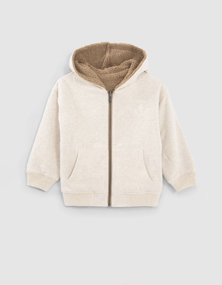 Cardigan réversible écru Sherpa et moka molleton garçon