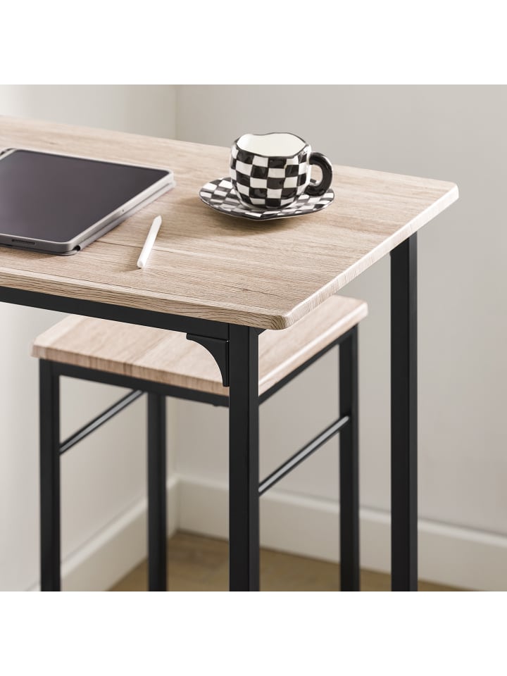SoBuy Bartisch in Natur und Schwarz - Tisch(B)80 x (H)87 x (T)50cm/Stuhl(B)32 x (H)57 x (T)32cm günstig kaufen onesize