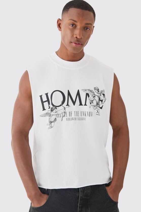 Kastiges zerrissenes Oversize Tanktop mit Homme Renaissance-Print