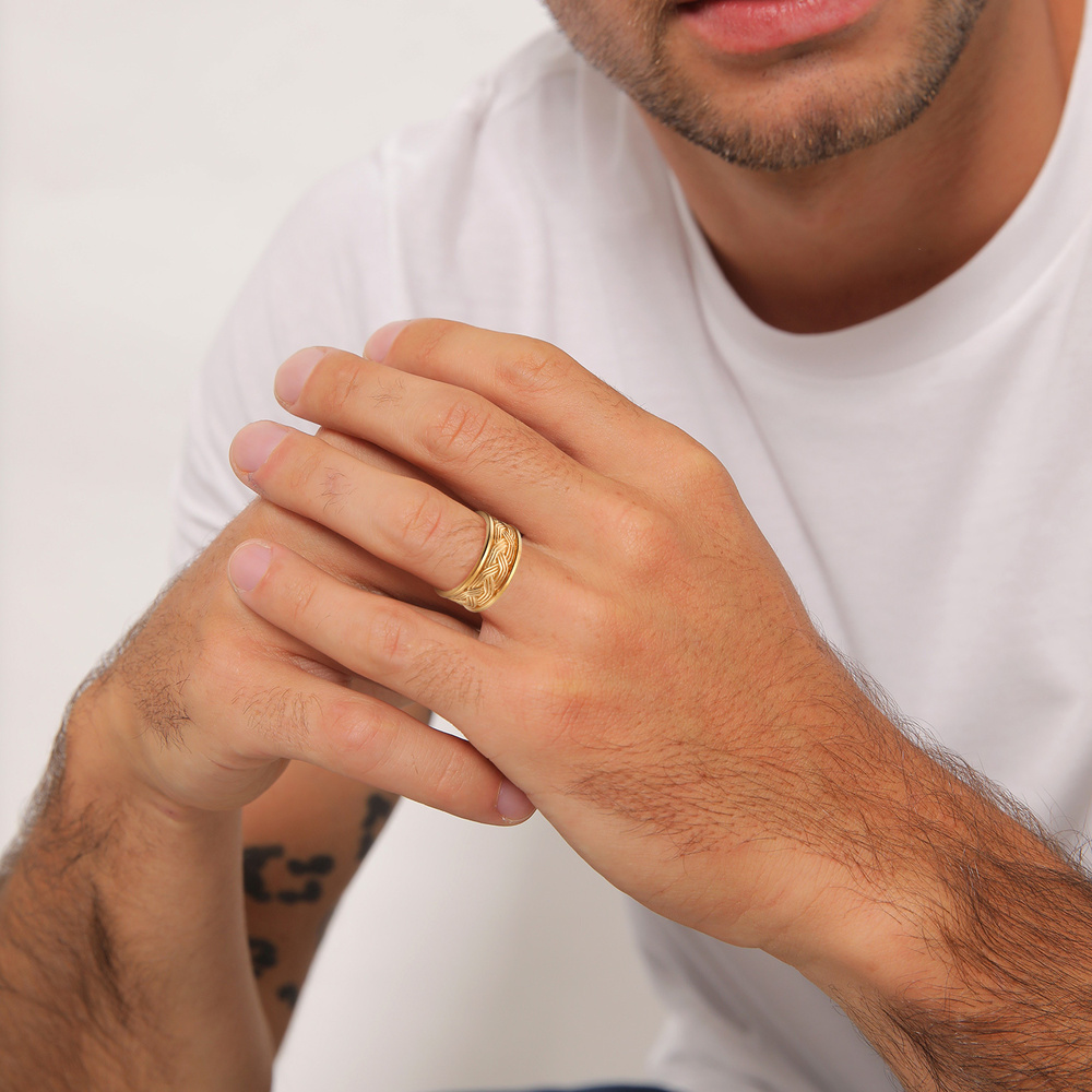 KUZZOI KUZZOI Bague Hommes bande ornement design ouvert en argent sterling 925 Bague