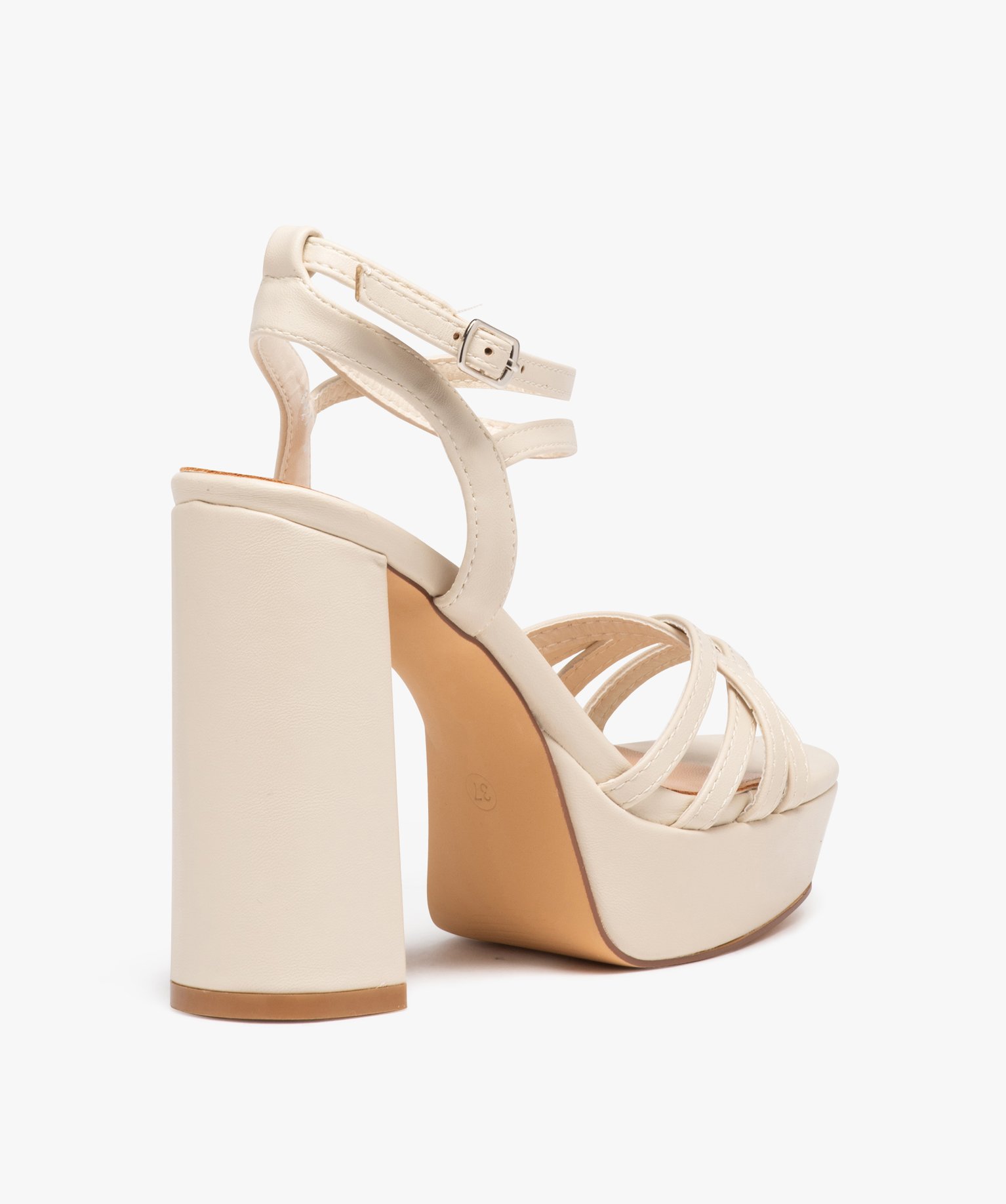 Sandales femme unies à talon haut carré évasé beige | GEMO