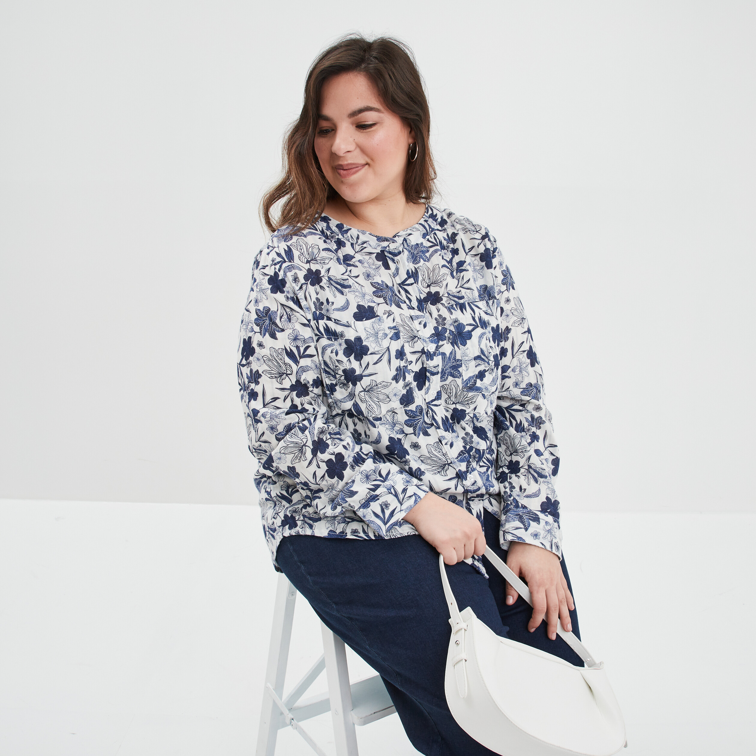 Chemise col mao Modavista ecru femme grande taille | La Halle