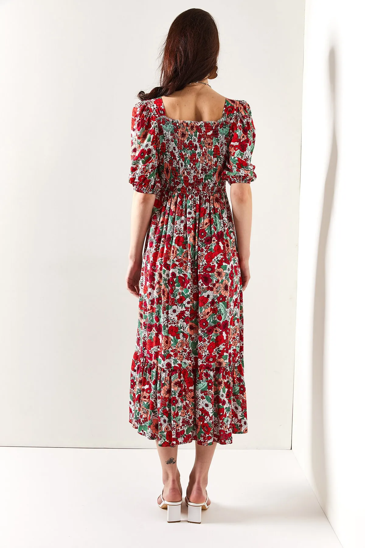 Olalook  Lässiges Kleid aus gewebter Viskose mit glitzerndem Rot-Mintgrün für Damen ELB-19001483