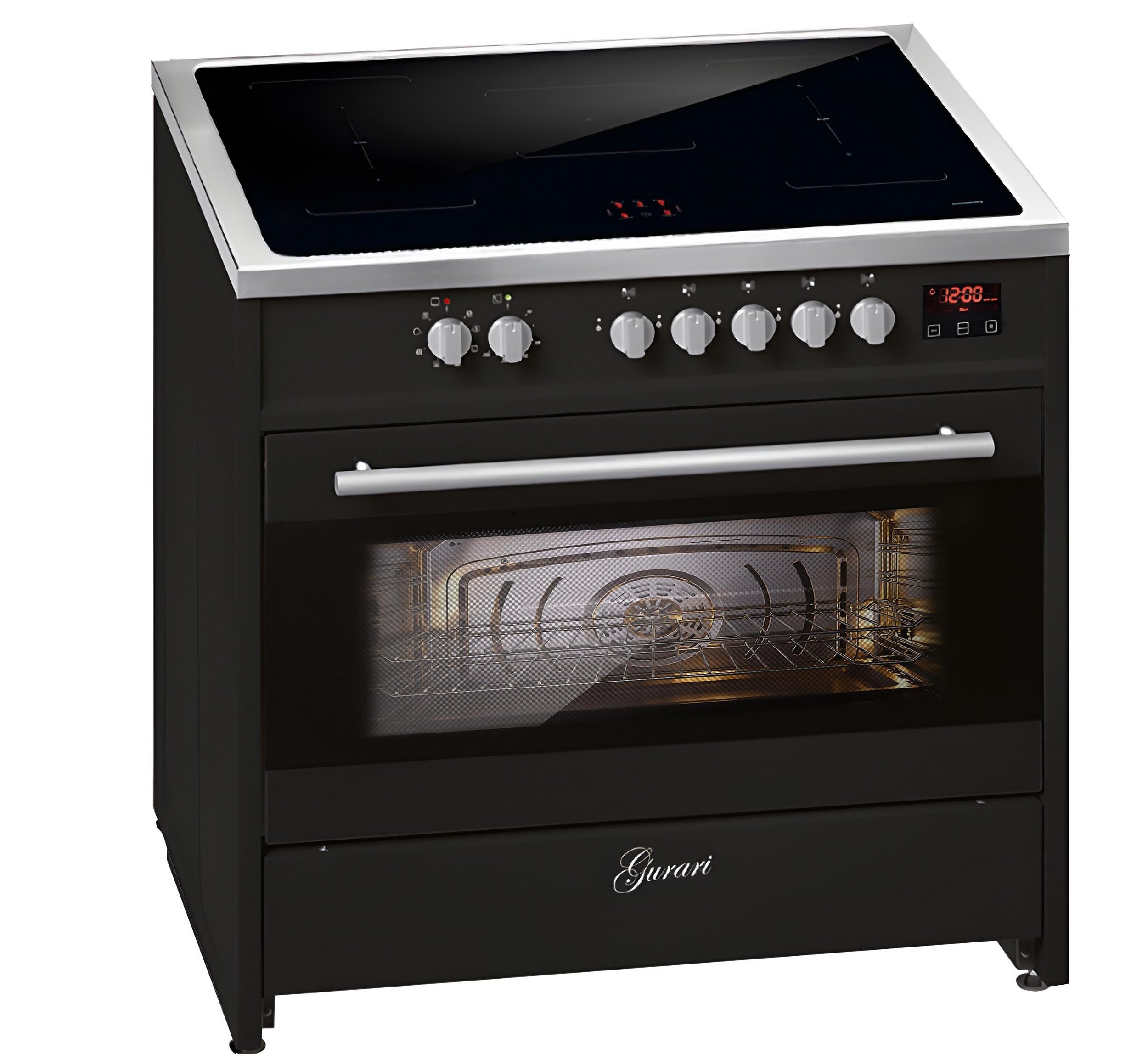 GURARI Induktions-Standherd E 913 BL+Grillplatte, Range Cooker 90 cm/ FLEX ZONEN/ Booster/ 5 Zonen / 121L