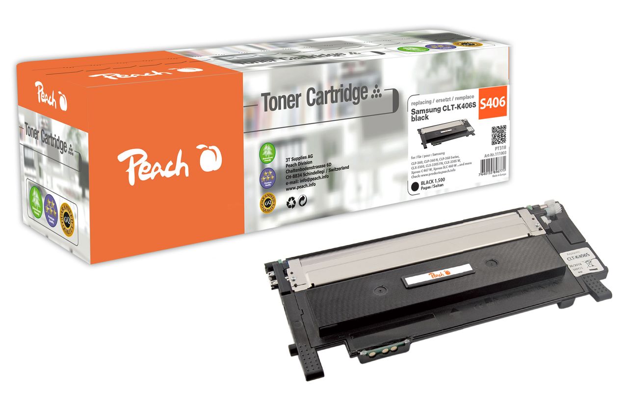 Peach Tonermodul schwarz ersetzt Samsung CLT-K406S/ELS