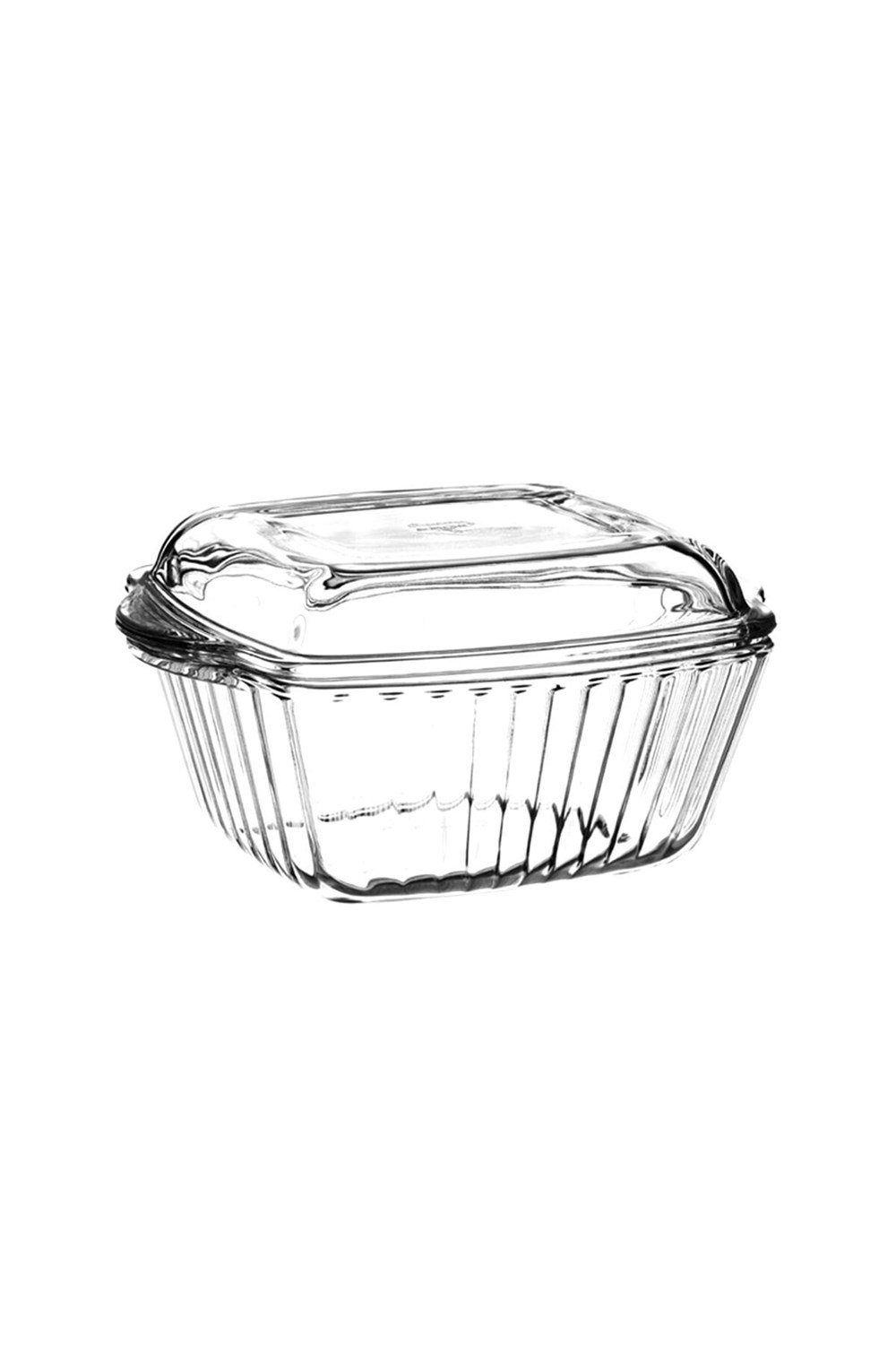 Pasabahce Auflaufform Borcam 2tlg Auflaufform mit Deckel Eckig 1150cc Ø20,4cm Quadrat, Glas