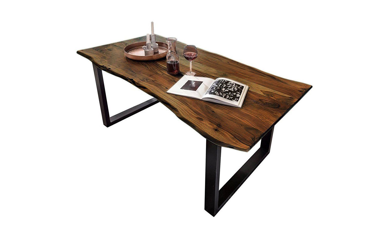 SAM® Baumkantentisch Kapalua, Akazienholz, nussbaumfarben, Baumkante massiv, Metallgestell U-Form
