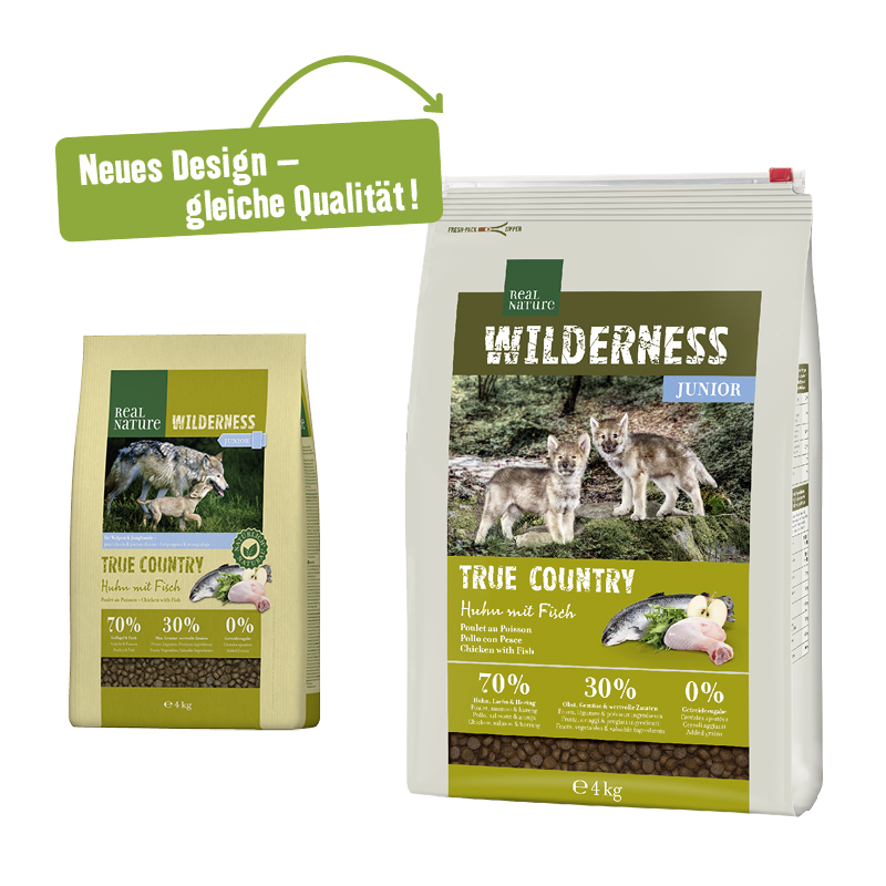 REAL NATURE Hundetrockenfutter REAL NATURE WILDERNESS Junior True Country Huhn mit Fisch 4 kg
