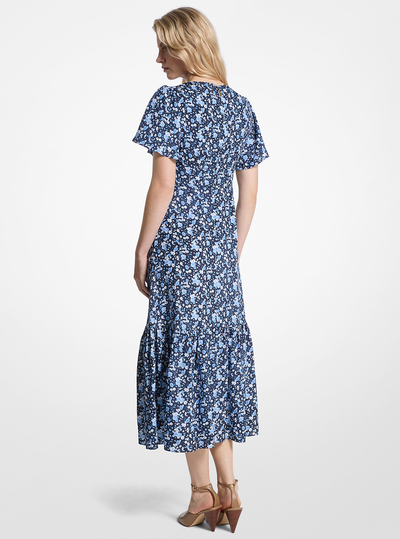 Blomsterprint midikjole i viskose- og silkeblanding - FRENCH BLUE